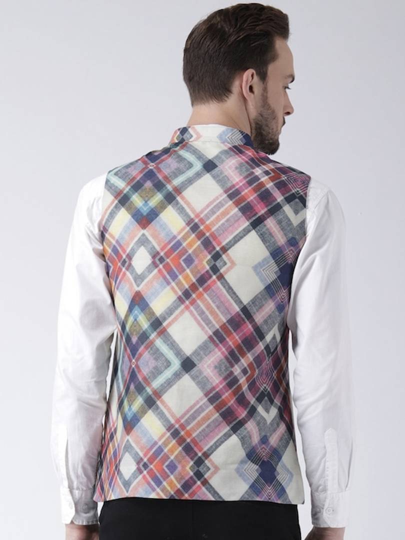 Men's Multicoloured 
Cotton Blend
 Checked
 Nehru Jackets